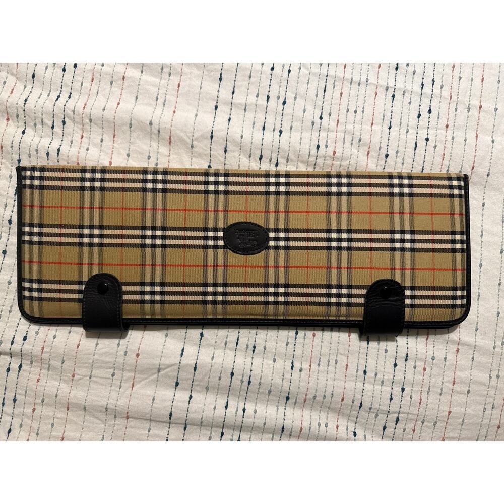 Vintage 1980’s Burberry Travel Tie Case Classic Check Pattern Canvas and Leather